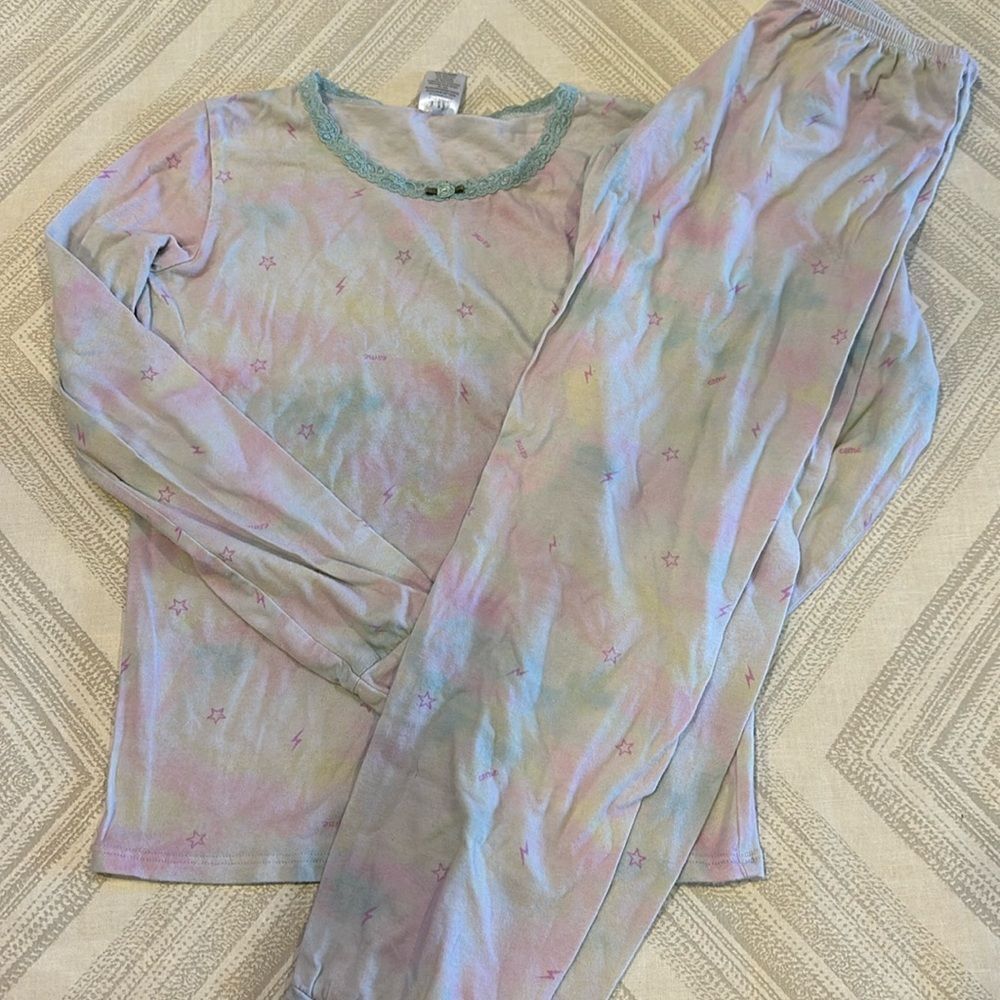 Esme Girls Light Tie Dye Lightning Bolt & Star Long Sleeve Pajama Set - Size 12